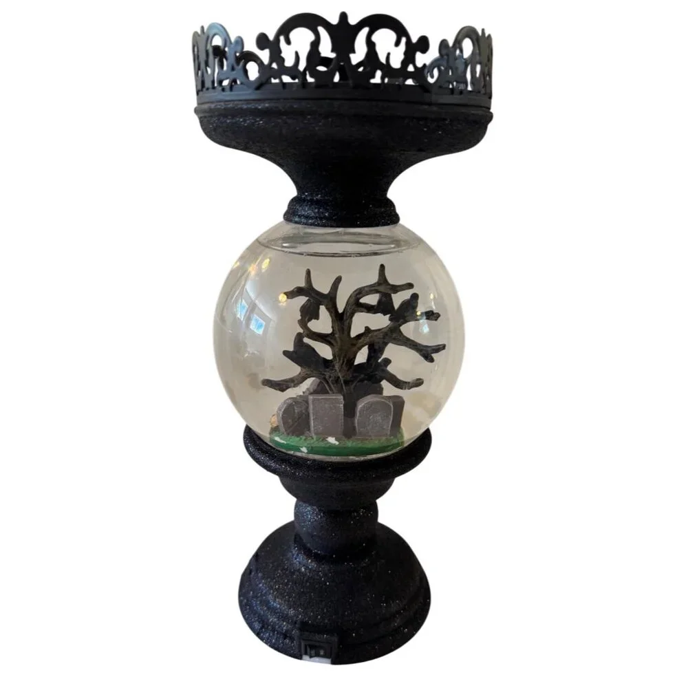 Halloween Water Snow Globe 3- Wick Candle Holder Bath & Body Works EUC